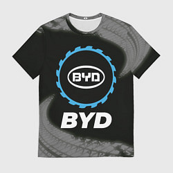 Футболка мужская BYD в стиле Top Gear со следами шин на фоне, цвет: 3D-принт