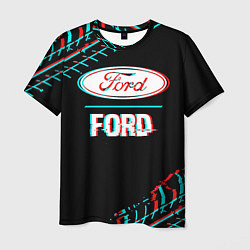 Футболка мужская Значок Ford в стиле glitch на темном фоне, цвет: 3D-принт