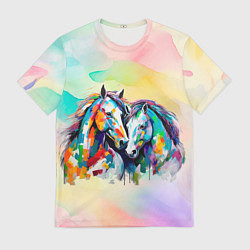 Футболка мужская Две разноцветные лошади, цвет: 3D-принт