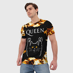 Футболка мужская Queen рок кот и огонь, цвет: 3D-принт — фото 2