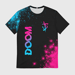 Футболка мужская Doom - neon gradient: надпись, символ, цвет: 3D-принт