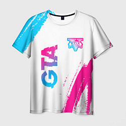Футболка мужская GTA neon gradient style: надпись, символ, цвет: 3D-принт