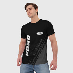 Футболка мужская Ford speed на темном фоне со следами шин: надпись,, цвет: 3D-принт — фото 2