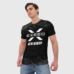 Футболка мужская Exeed speed на темном фоне со следами шин, цвет: 3D-принт — фото 2