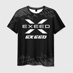 Футболка мужская Exeed speed на темном фоне со следами шин, цвет: 3D-принт