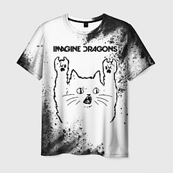 Футболка мужская Imagine Dragons рок кот на светлом фоне, цвет: 3D-принт