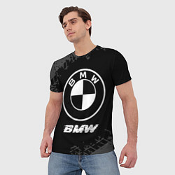 Футболка мужская BMW speed на темном фоне со следами шин, цвет: 3D-принт — фото 2