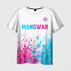 Футболка мужская Manowar neon gradient style: символ сверху, цвет: 3D-принт