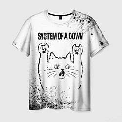 Футболка мужская System of a Down рок кот на светлом фоне, цвет: 3D-принт