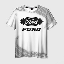 Футболка мужская Ford speed на светлом фоне со следами шин, цвет: 3D-принт