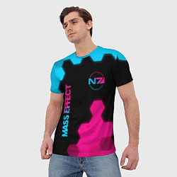 Футболка мужская Mass Effect - neon gradient: надпись, символ, цвет: 3D-принт — фото 2