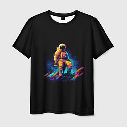 Футболка мужская Неоновый космонавт на луне, цвет: 3D-принт