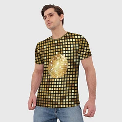 Футболка мужская Золотой диско шар и золотая мозаика, цвет: 3D-принт — фото 2