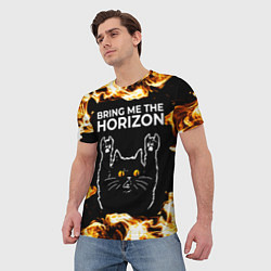 Футболка мужская Bring Me the Horizon рок кот и огонь, цвет: 3D-принт — фото 2