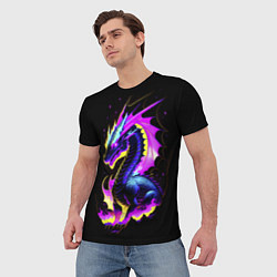 Футболка мужская Неоновый космический дракон, цвет: 3D-принт — фото 2