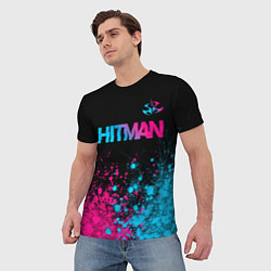 Футболка мужская Hitman - neon gradient: символ сверху, цвет: 3D-принт — фото 2