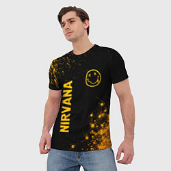 Футболка мужская Nirvana - gold gradient: надпись, символ, цвет: 3D-принт — фото 2