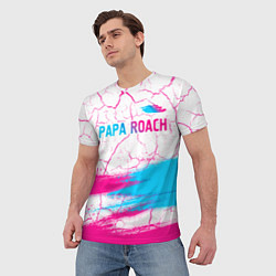 Футболка мужская Papa Roach neon gradient style: символ сверху, цвет: 3D-принт — фото 2