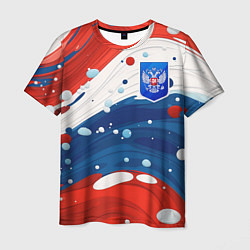 Футболка мужская Триколор брызги краски и герб РФ, цвет: 3D-принт