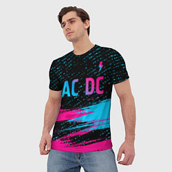 Футболка мужская AC DC - neon gradient: символ сверху, цвет: 3D-принт — фото 2