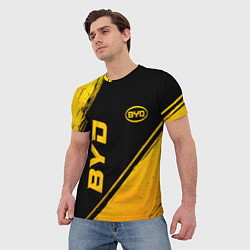 Футболка мужская BYD - gold gradient: надпись, символ, цвет: 3D-принт — фото 2