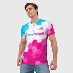 Футболка мужская Poppy Playtime neon gradient style: символ сверху, цвет: 3D-принт — фото 2