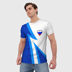 Футболка мужская Флаг России в сердечке - синий, цвет: 3D-принт — фото 2