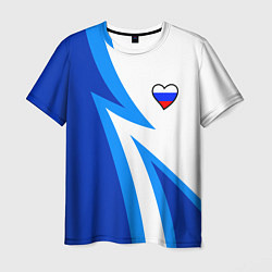 Футболка мужская Флаг России в сердечке - синий, цвет: 3D-принт