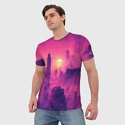 Футболка мужская Розовый город Retrowaves, цвет: 3D-принт — фото 2