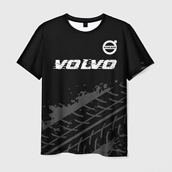 Футболка мужская Volvo speed на темном фоне со следами шин: символ, цвет: 3D-принт