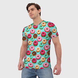 Футболка мужская Разноцветные пончики паттерн, цвет: 3D-принт — фото 2