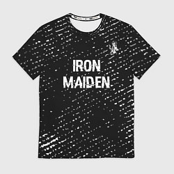 Футболка мужская Iron Maiden glitch на темном фоне: символ сверху, цвет: 3D-принт