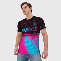 Футболка мужская Ramones - neon gradient посередине, цвет: 3D-принт — фото 2