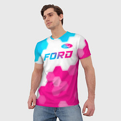 Футболка мужская Ford neon gradient style посередине, цвет: 3D-принт — фото 2
