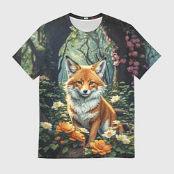 Футболка мужская Лисица в лесу в цветах, цвет: 3D-принт