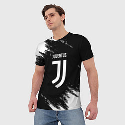 Футболка мужская Juventus спорт краски черно белый, цвет: 3D-принт — фото 2