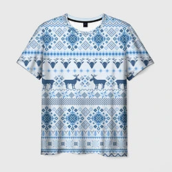 Футболка мужская Blue sweater with reindeer, цвет: 3D-принт