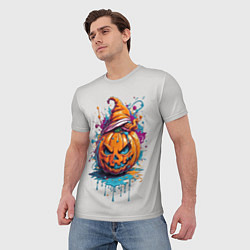 Футболка мужская Хэллоуинская тыква в красках, цвет: 3D-принт — фото 2