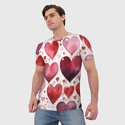 Футболка мужская Паттерн акварельные сердечки, цвет: 3D-принт — фото 2