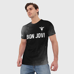 Футболка мужская Bon Jovi glitch на темном фоне посередине, цвет: 3D-принт — фото 2