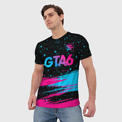Футболка мужская GTA6 - neon gradient посередине, цвет: 3D-принт — фото 2
