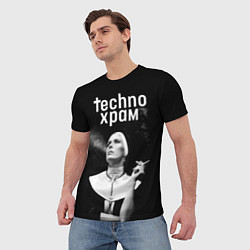 Футболка мужская Techno храм монашка модель позирует, цвет: 3D-принт — фото 2