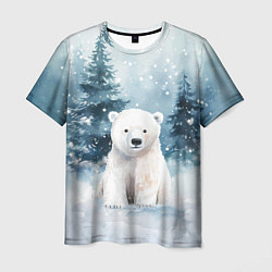 Футболка мужская Белый медвежонок в лесу, цвет: 3D-принт