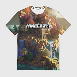 Футболка мужская Minecraft logo горы и реки, цвет: 3D-принт