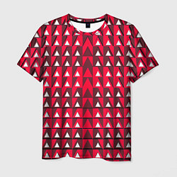 Футболка мужская Белые треугольники на красном фоне, цвет: 3D-принт