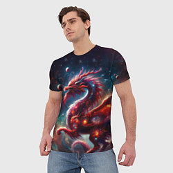 Футболка мужская Красный космический дракон, цвет: 3D-принт — фото 2