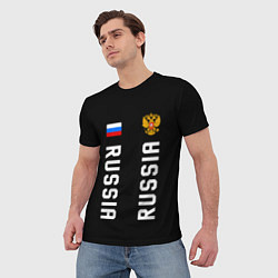 Футболка мужская Россия три полоски на черном фоне, цвет: 3D-принт — фото 2