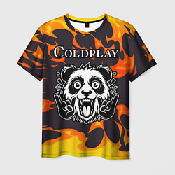 Футболка мужская Coldplay рок панда и огонь, цвет: 3D-принт
