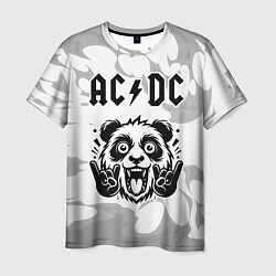 Футболка мужская AC DC рок панда на светлом фоне, цвет: 3D-принт