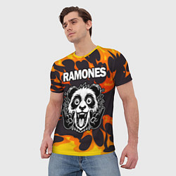 Футболка мужская Ramones рок панда и огонь, цвет: 3D-принт — фото 2
